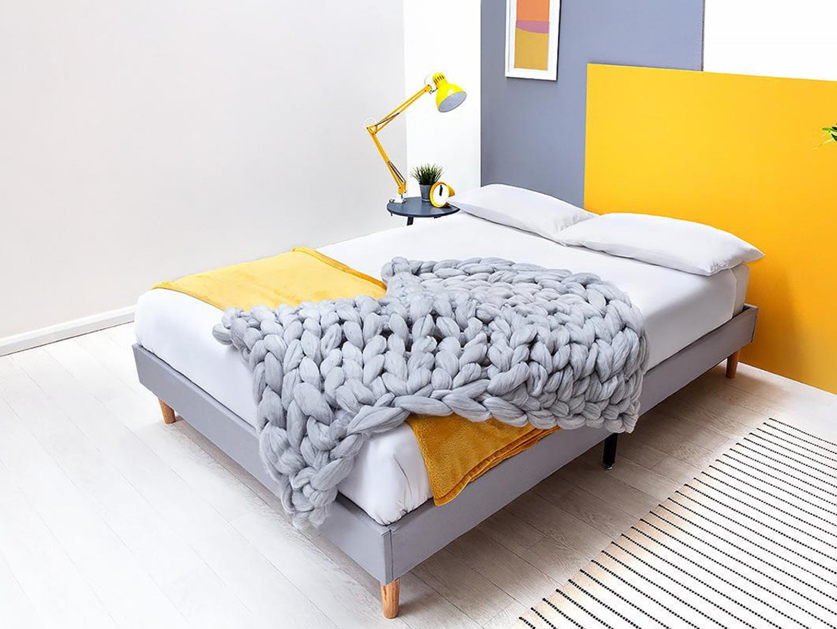 Edworth Grey Fabric Platform Bed