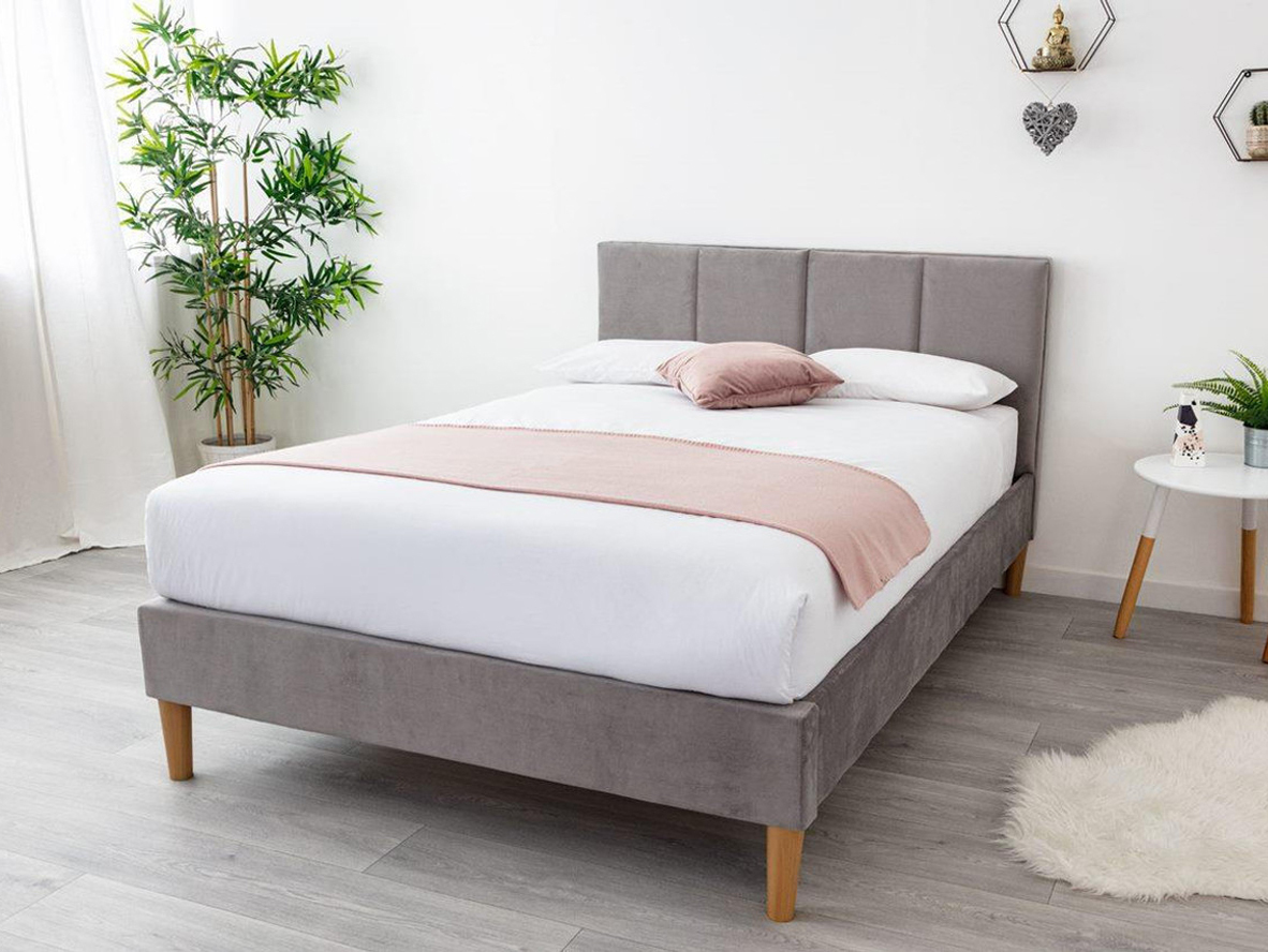 Gailey Grey Plush Velvet Bed