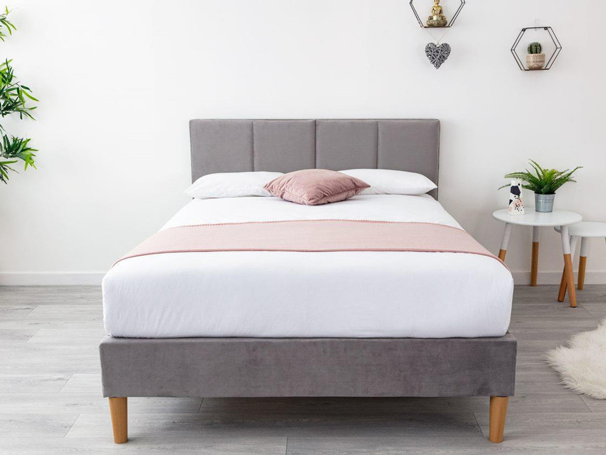 Gailey Grey Plush Velvet Bed