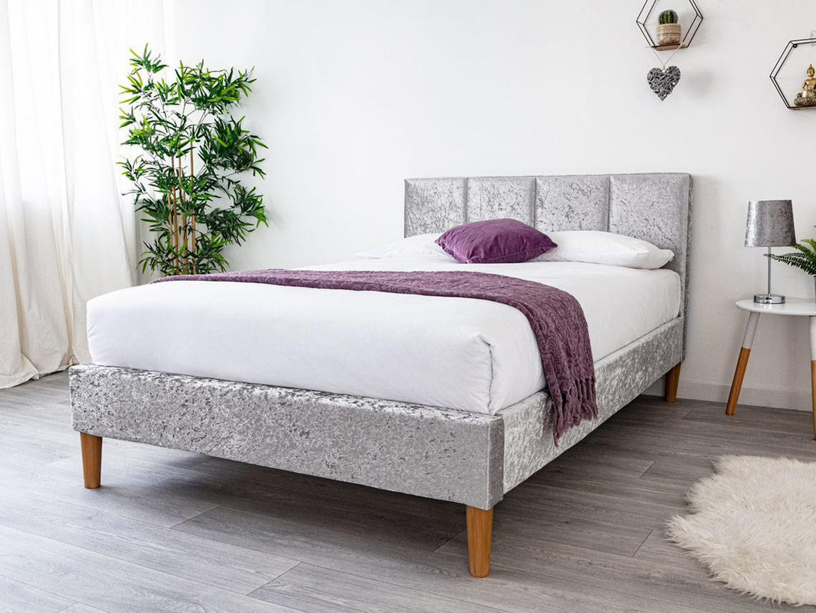 Gailey Crushed Silver Velvet Bed