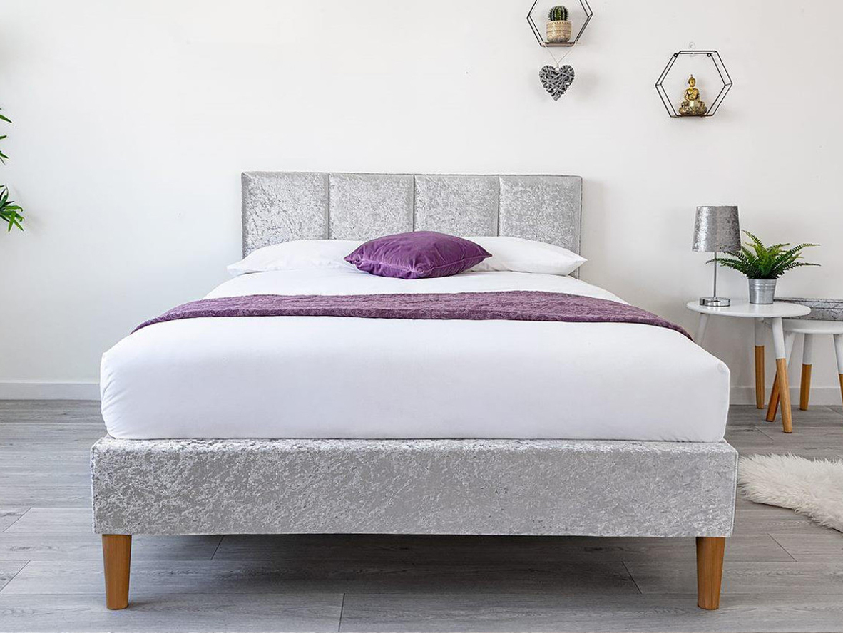 Gailey Crushed Silver Velvet Bed