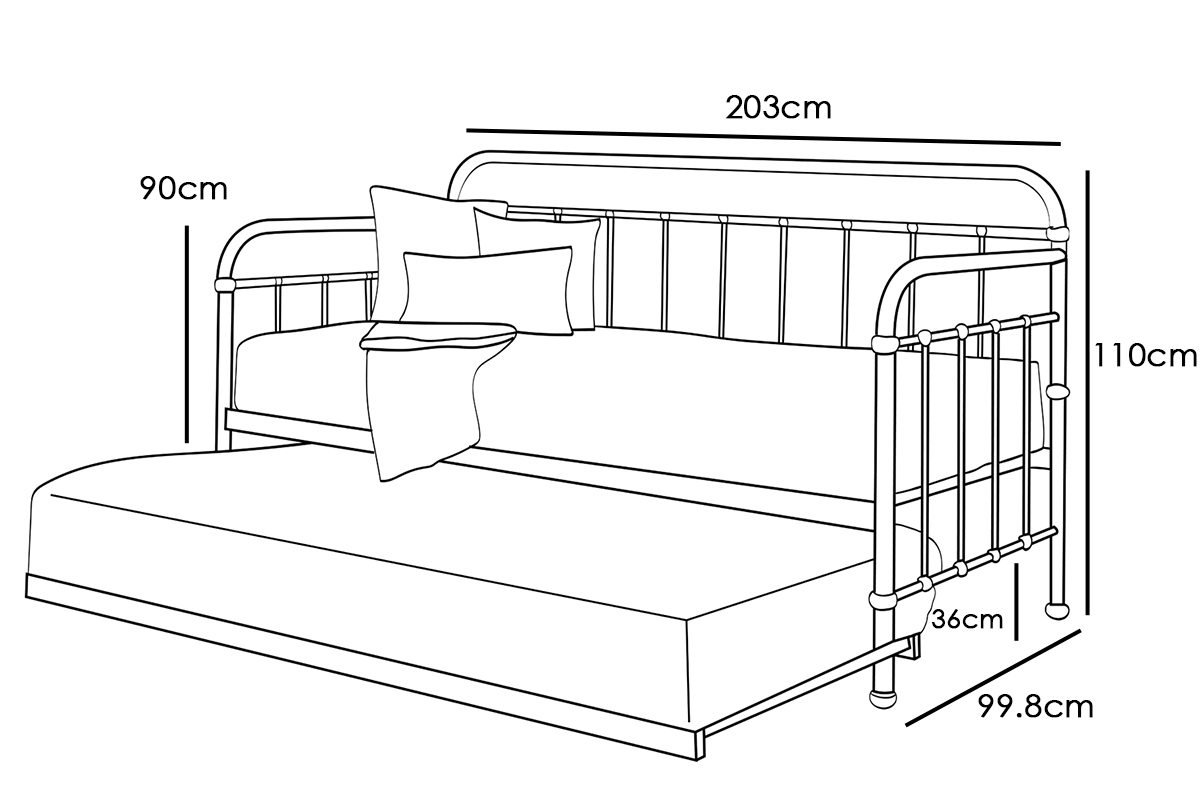 Harlow Brushed Antiqued Metal Day Bed With Trundle