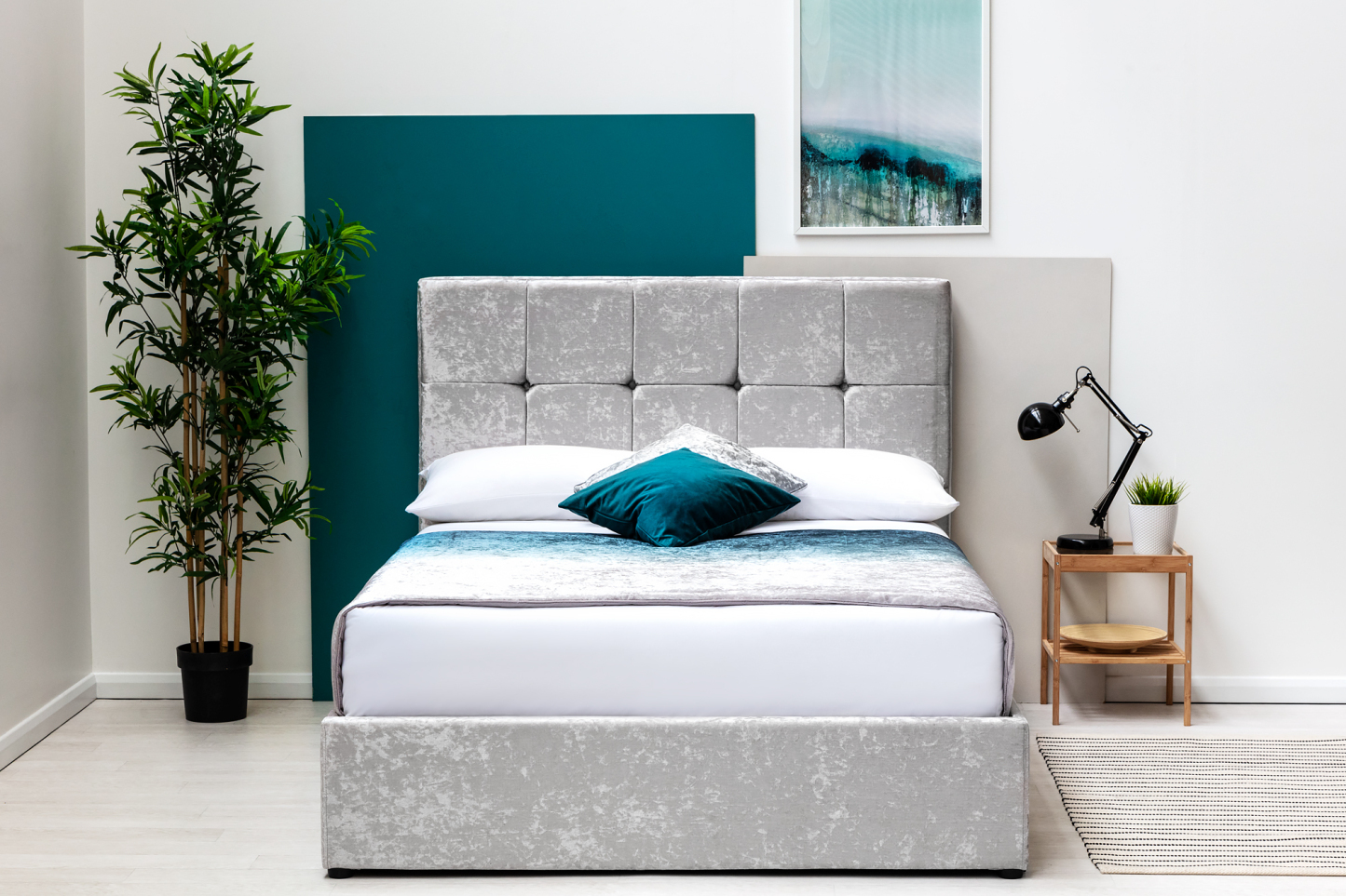 Horwood Crushed Silver Velvet Ottoman Storage Bed