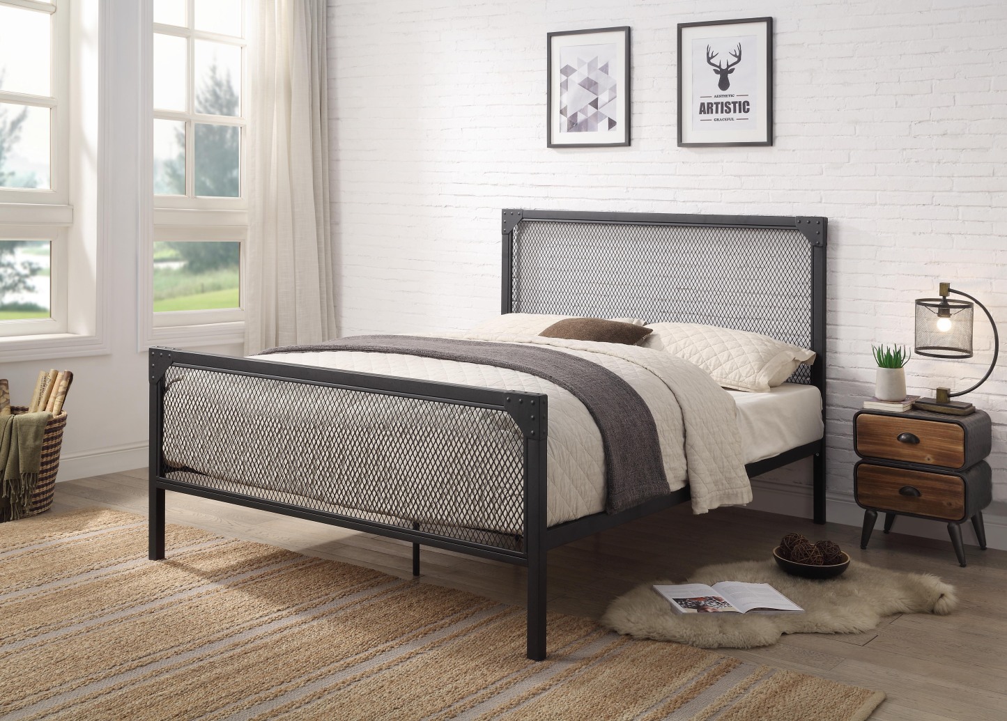 Weybridge Modern Industrial Black Metal Bed Frame