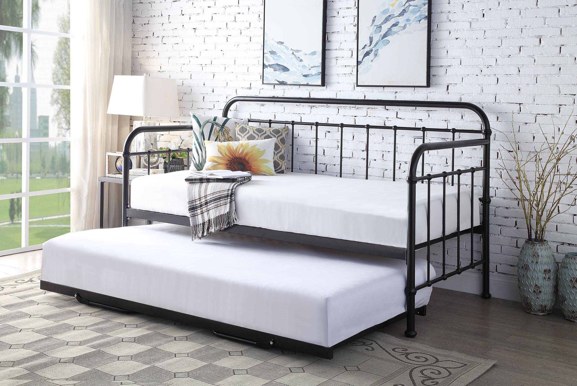 Harlow Black Metal Day Bed With Trundle