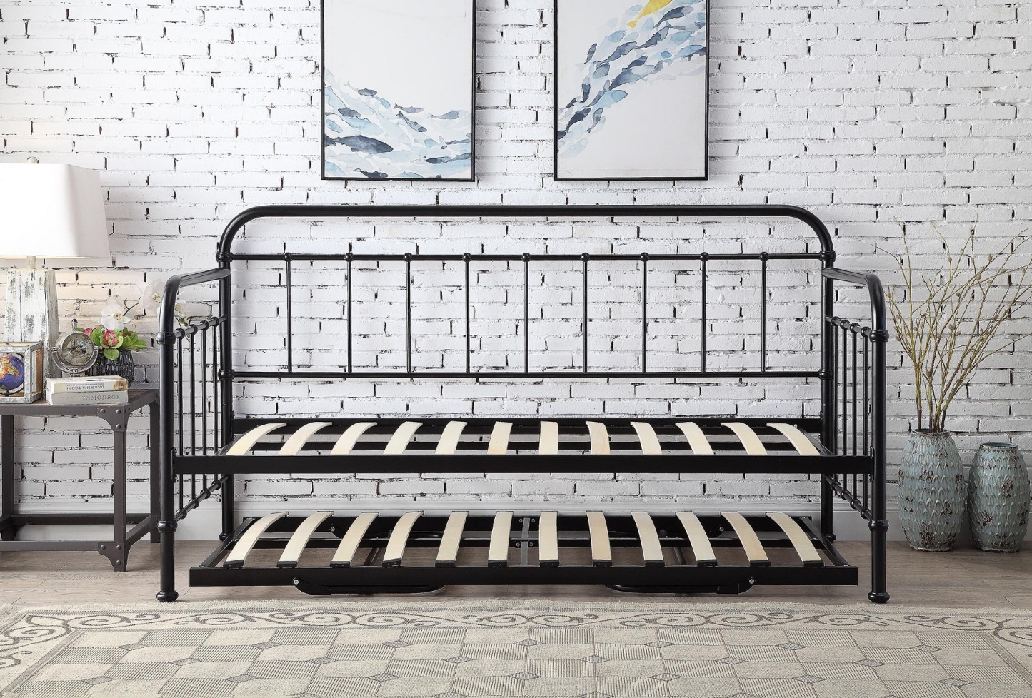 Harlow Black Metal Day Bed With Trundle