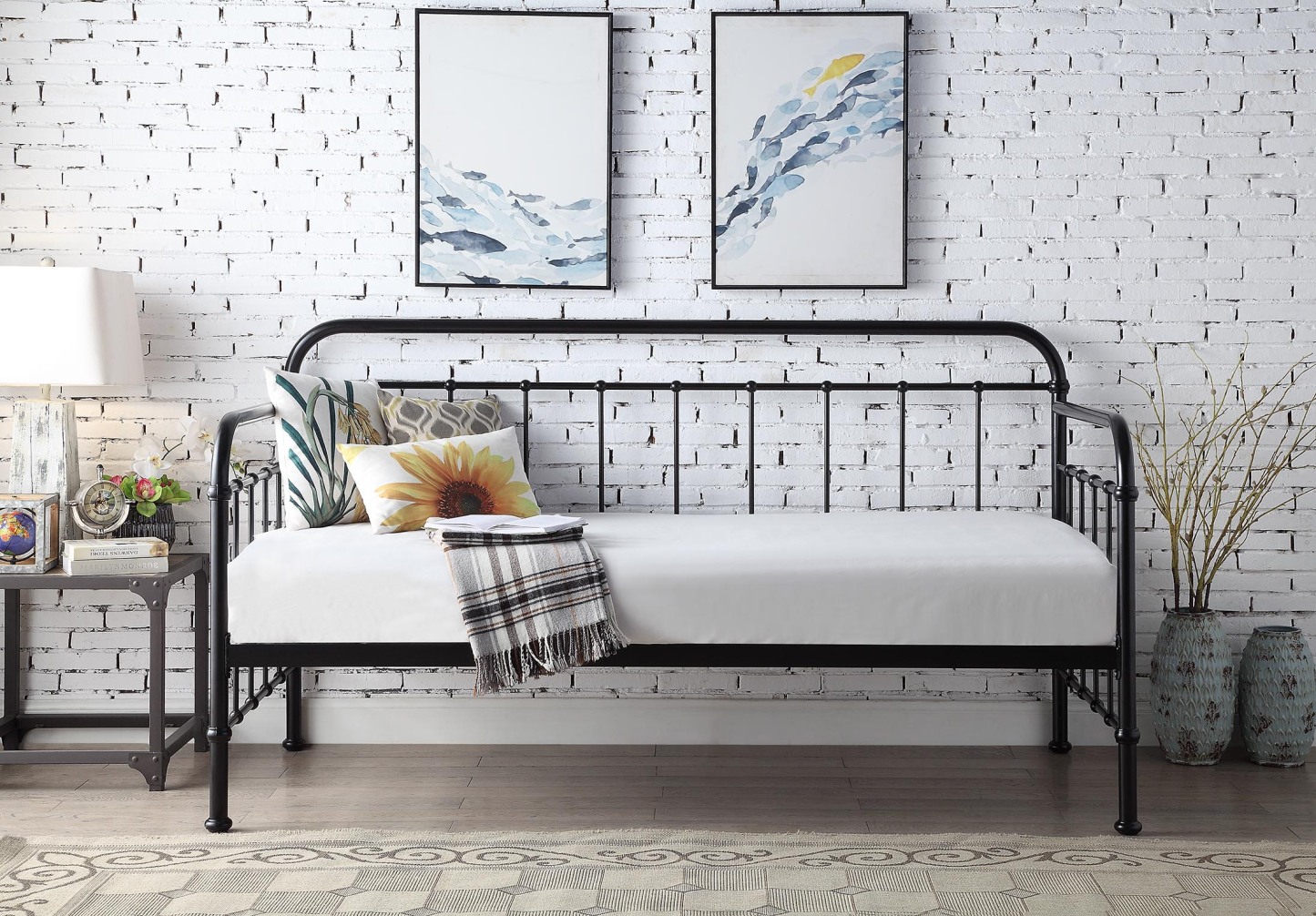 Harlow Black Metal Day Bed With Trundle