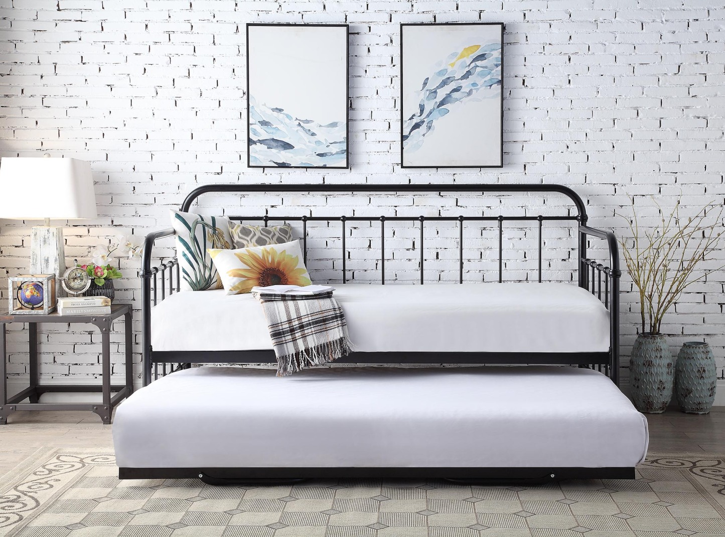 Harlow Black Metal Day Bed With Trundle