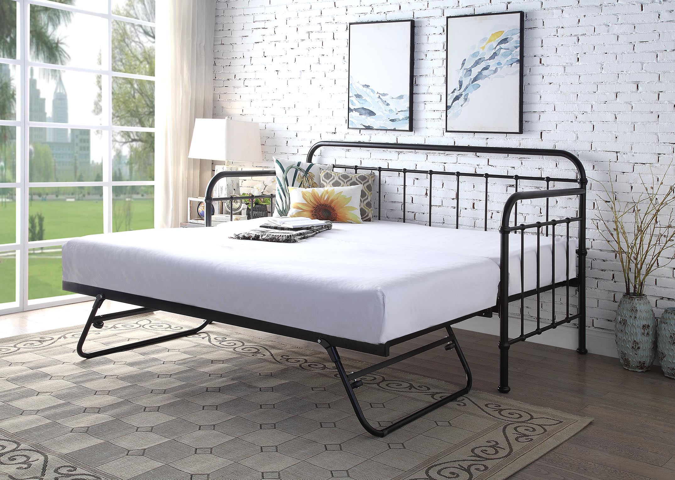 Harlow Black Metal Day Bed With Trundle