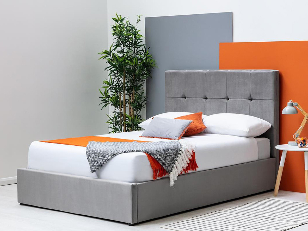 Horwood Grey Velvet Ottoman Storage Bed