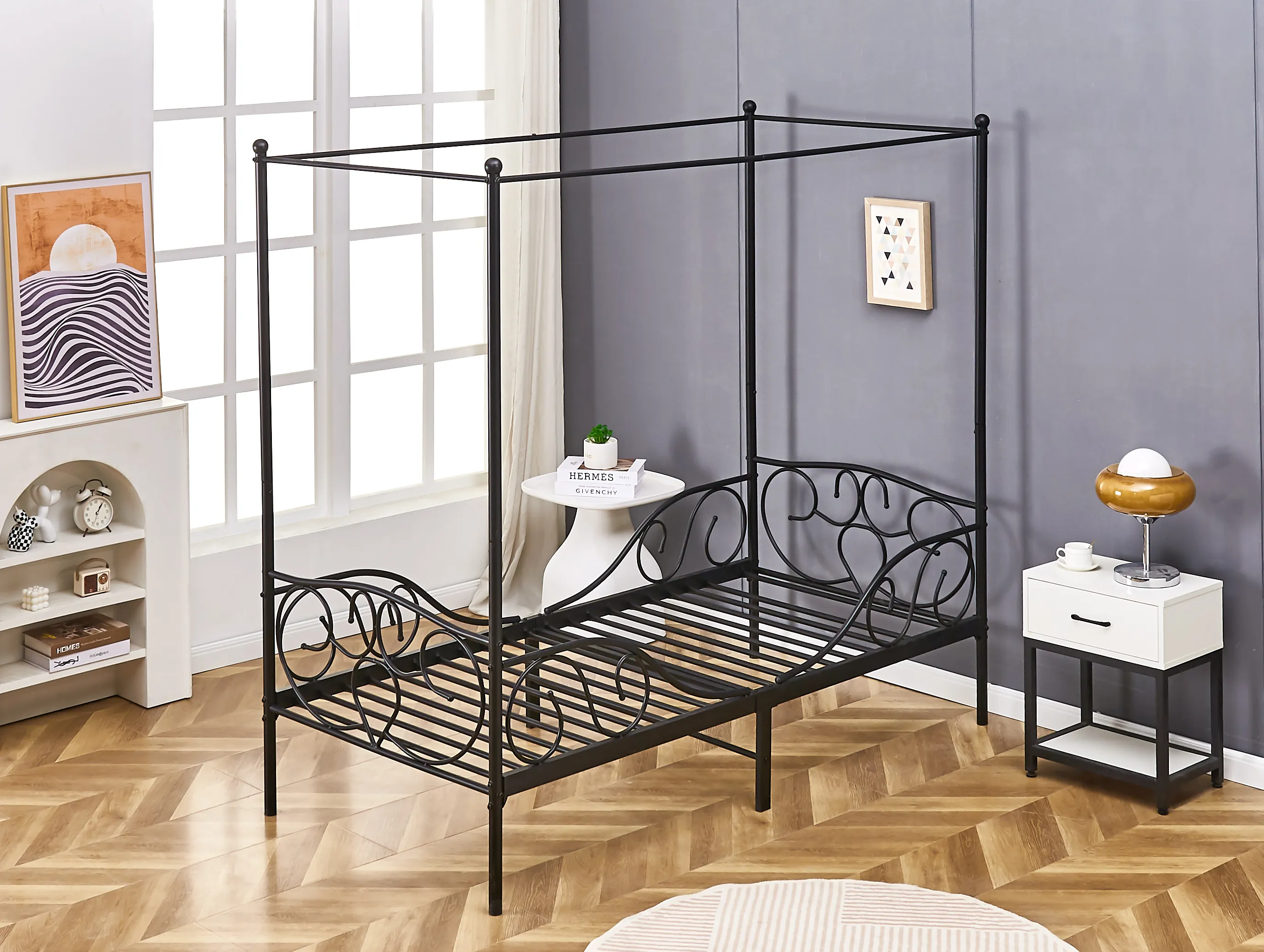 Lila Metal Four Poster Princess Black Bed Frame