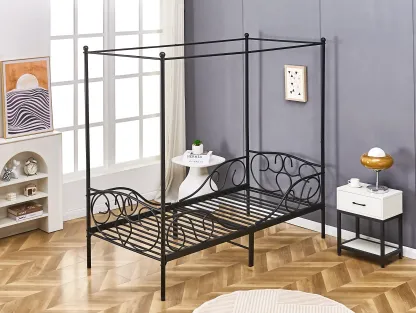 Lila Metal Four Poster Princess Black Bed Frame
