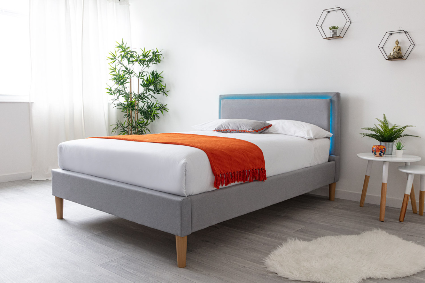 Ludlow LED Fabric Headboard Grey Fabric Upholstered Bed