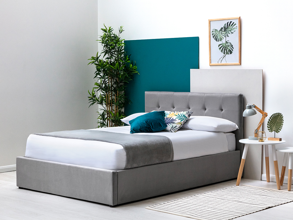 Lowther Grey Velvet Ottoman Storage Bed