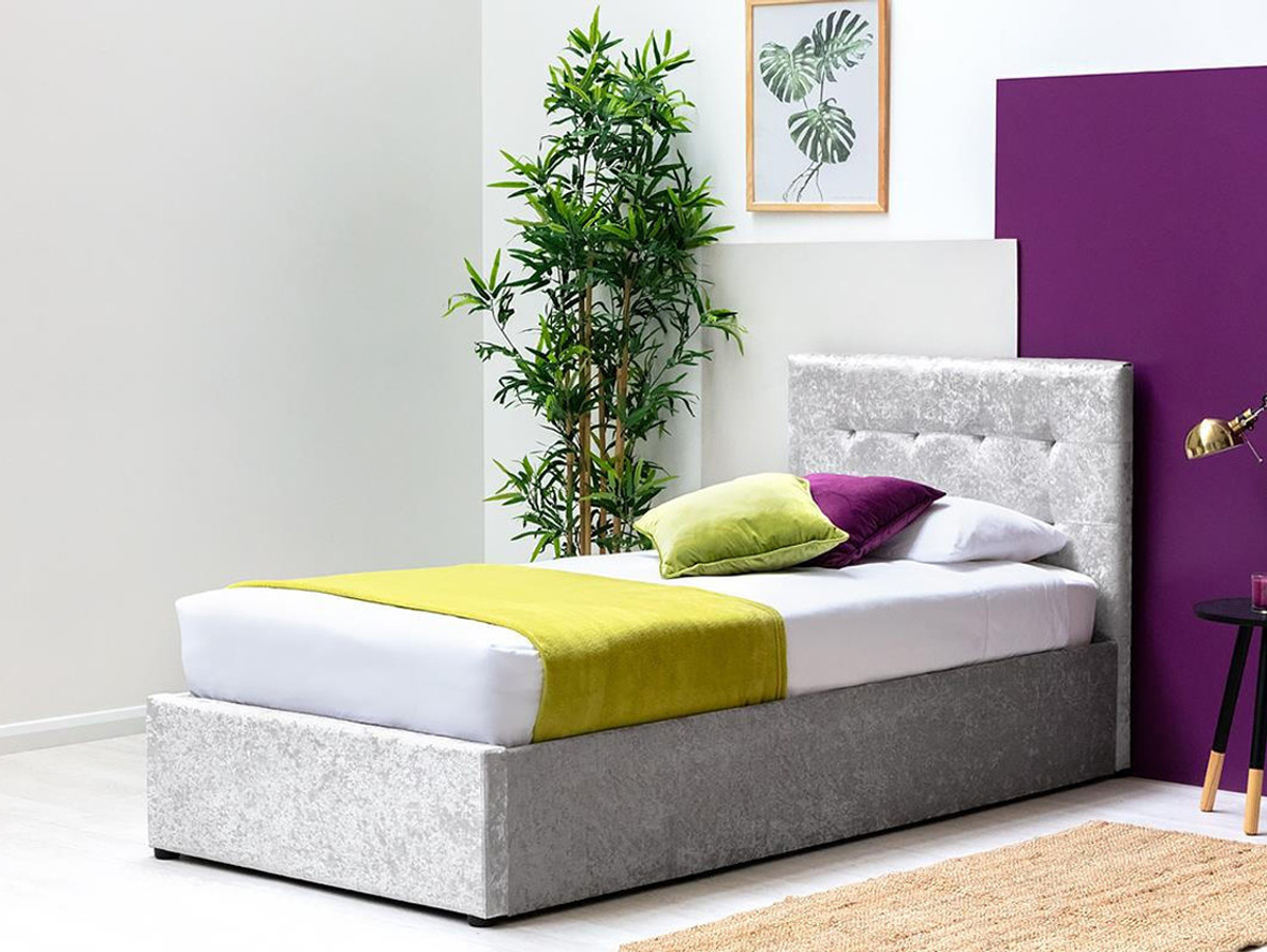 Lowther Crushed Silver Velvet Ottoman Storage Bed