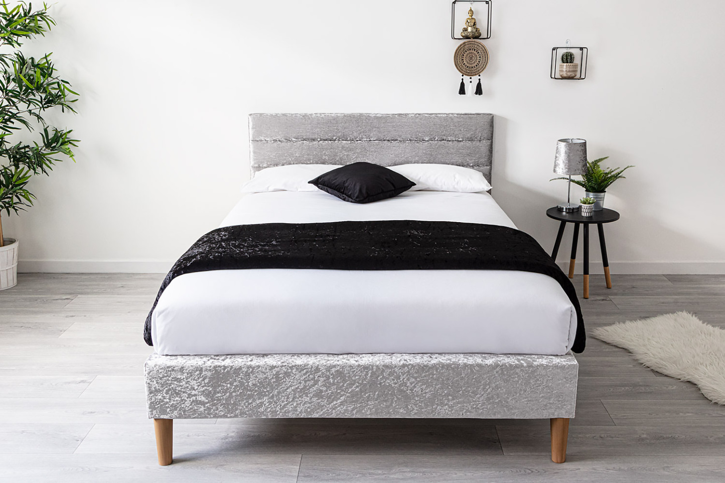 Oscott Crushed Silver Velvet Bed Frame