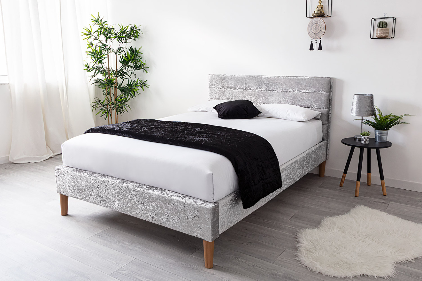 Oscott Crushed Silver Velvet Bed Frame