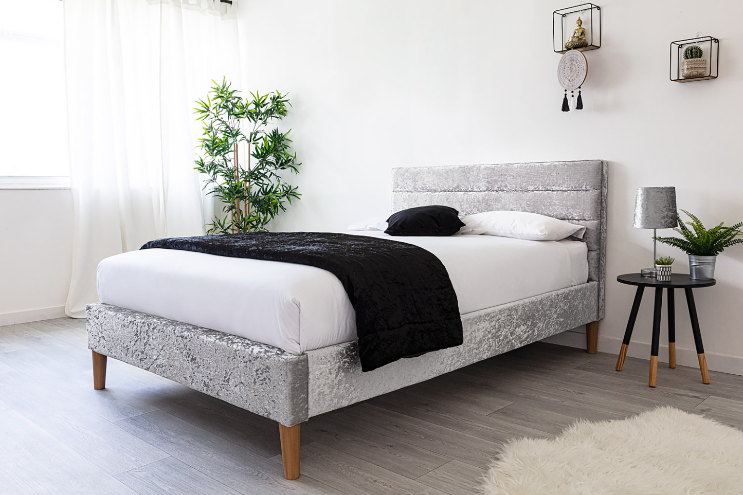 Oscott Crushed Silver Velvet Bed Frame