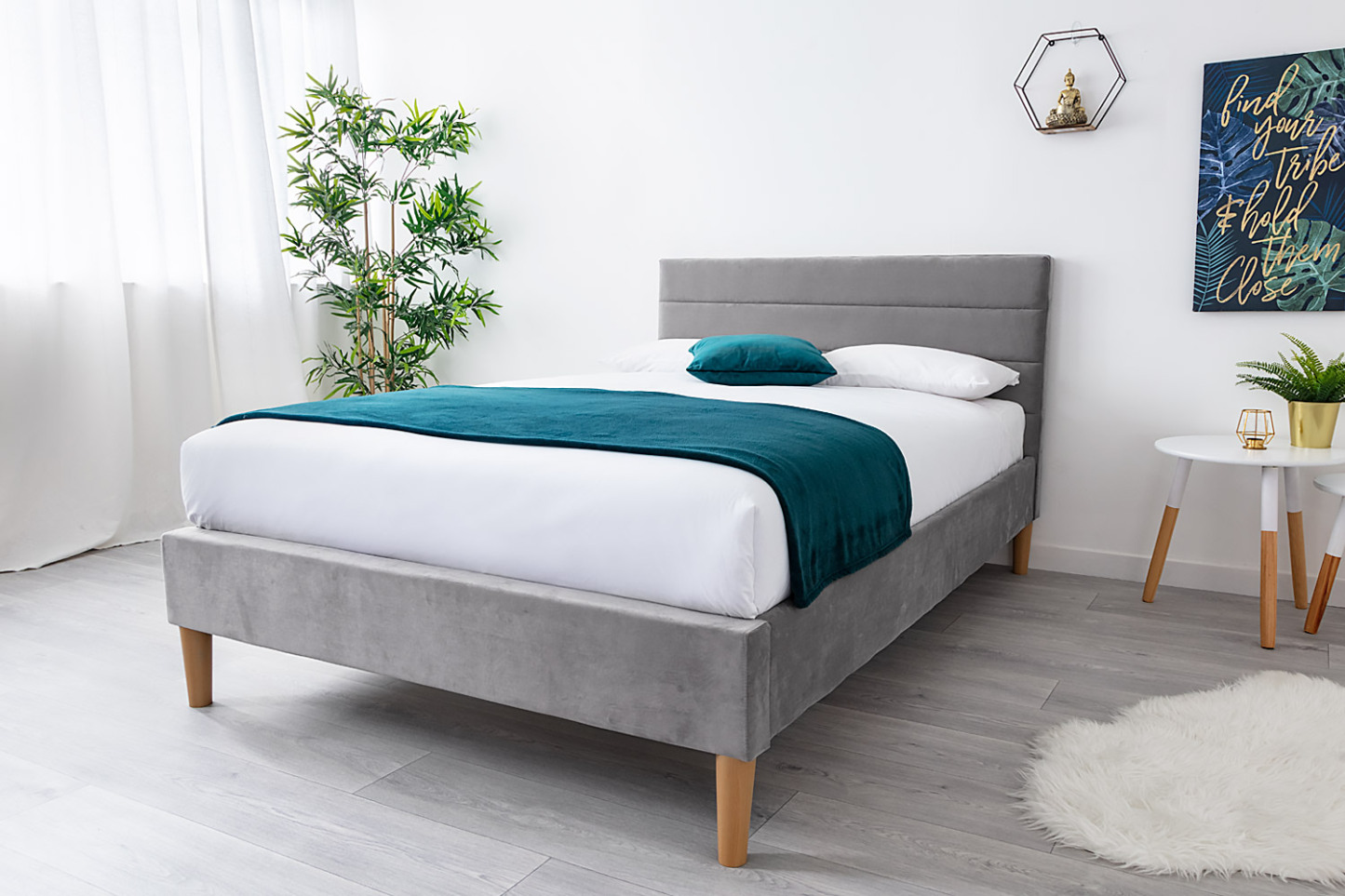 Oscott Grey Velvet Bed Frame