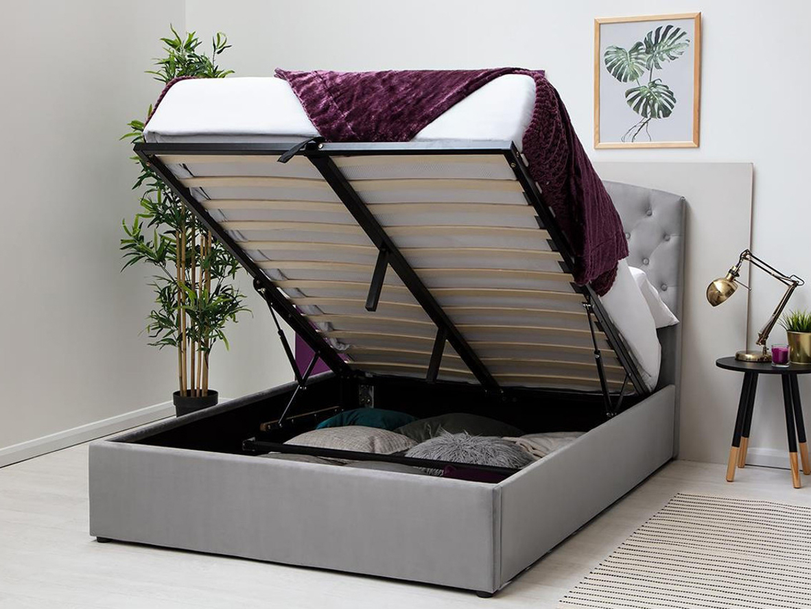 Sedgwick Grey Velvet Ottoman Storage Bed