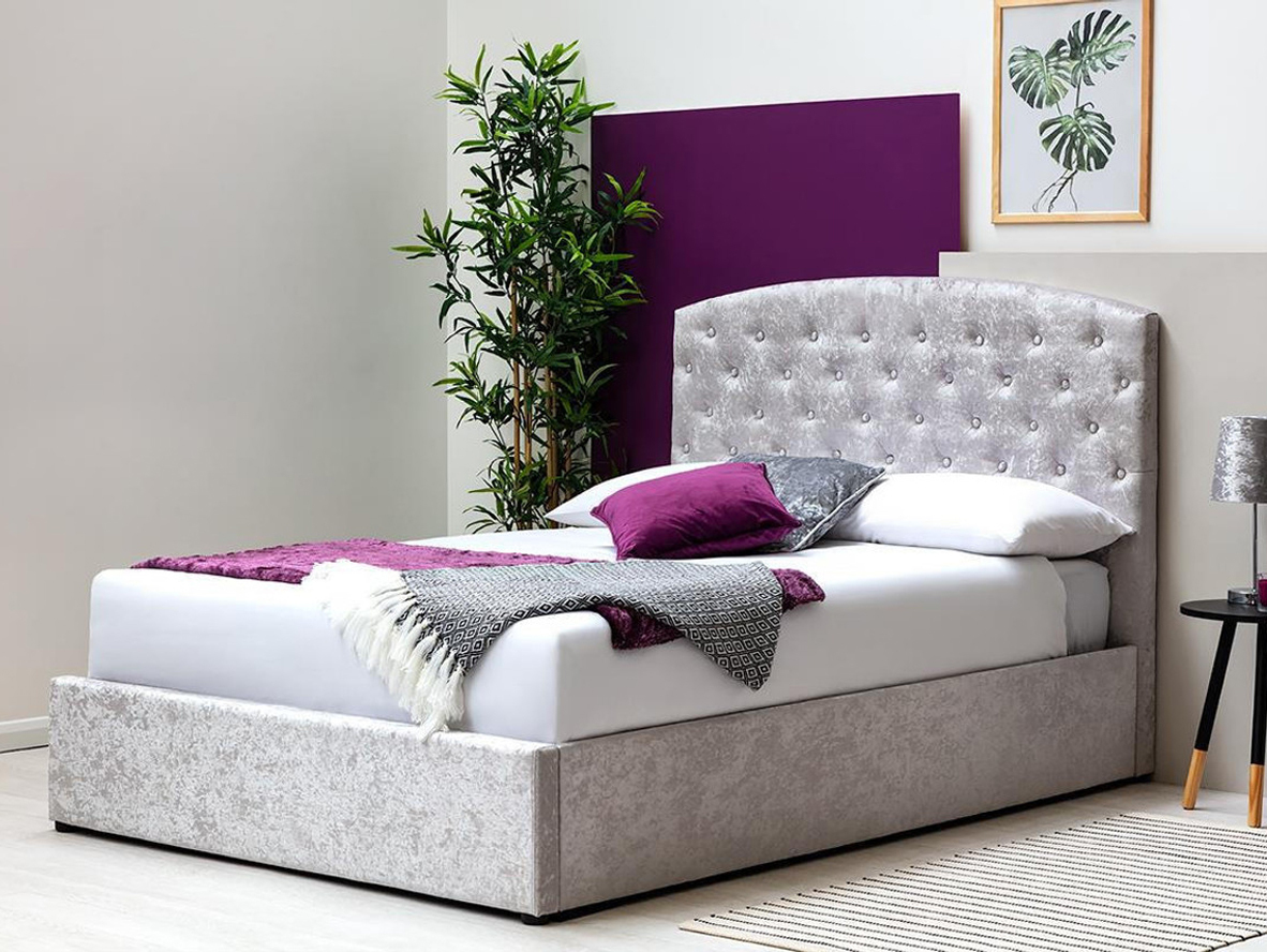 Sedgwick Crushed Silver Velvet Ottoman Storage Bed