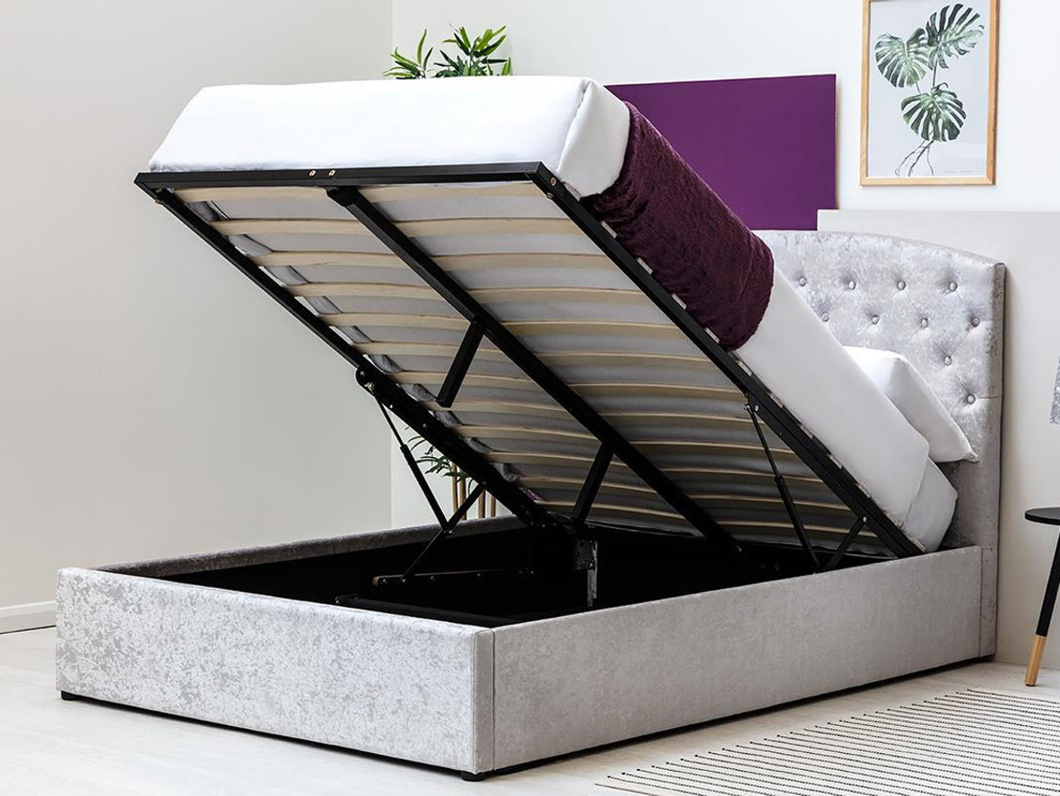 Sedgwick Crushed Silver Velvet Ottoman Storage Bed