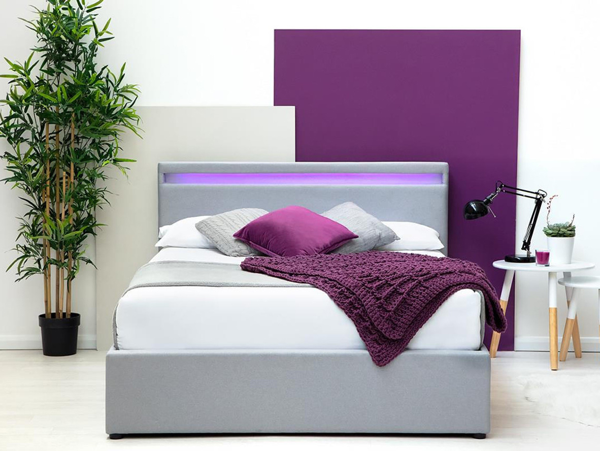 Stanlake LED Fabric Grey Fabric Ottoman Storage Bed