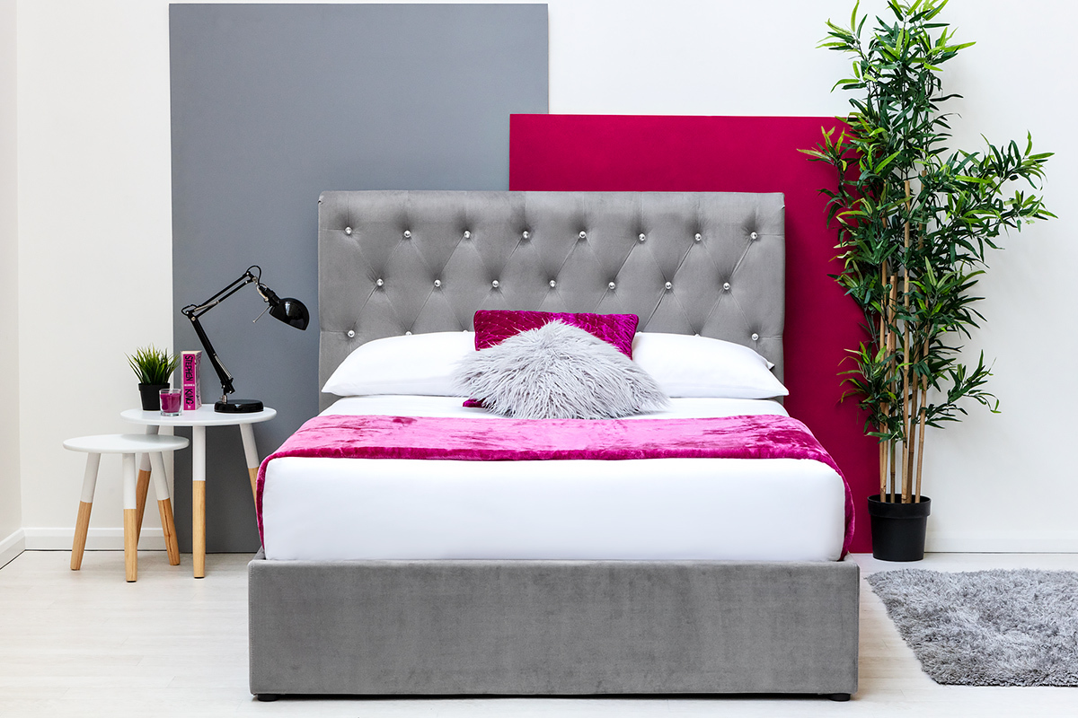 Thorpe Grey Velvet Ottoman Storage Bed