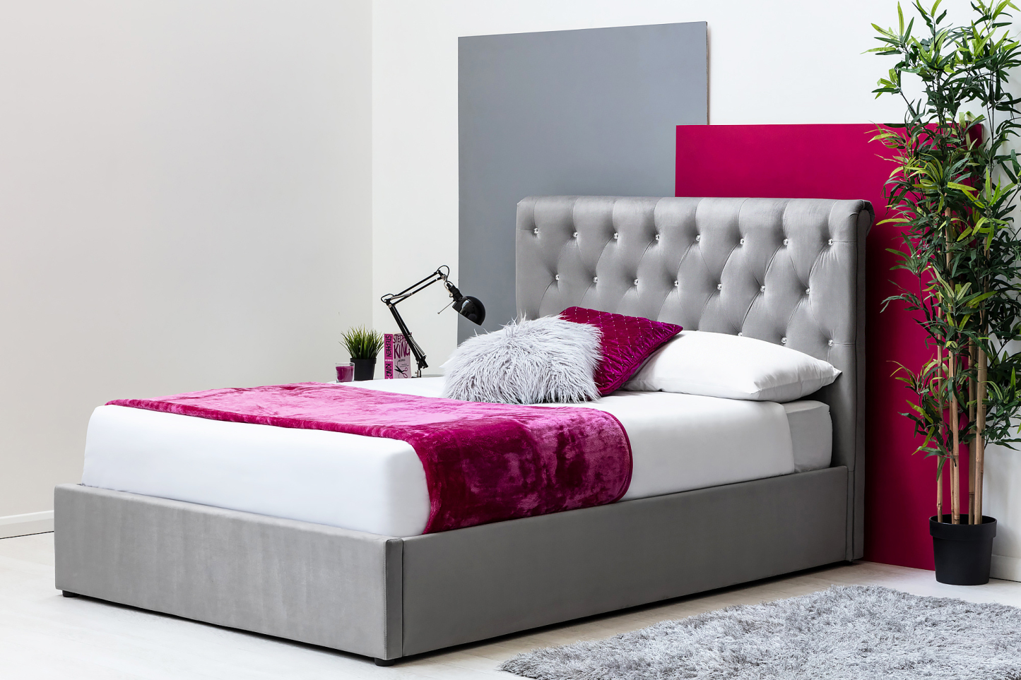 Thorpe Grey Velvet Ottoman Storage Bed