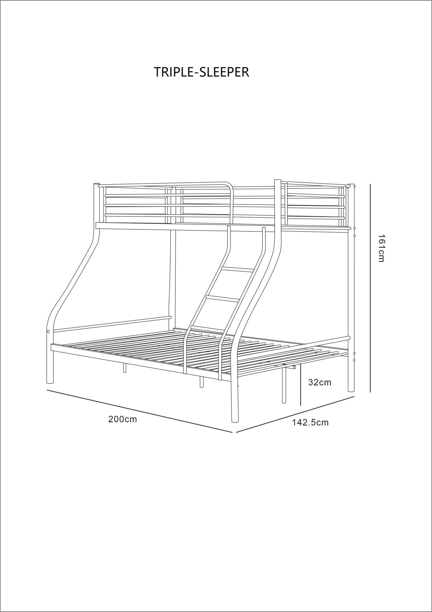 Triple Sleeper Black Metal Bunk Bed