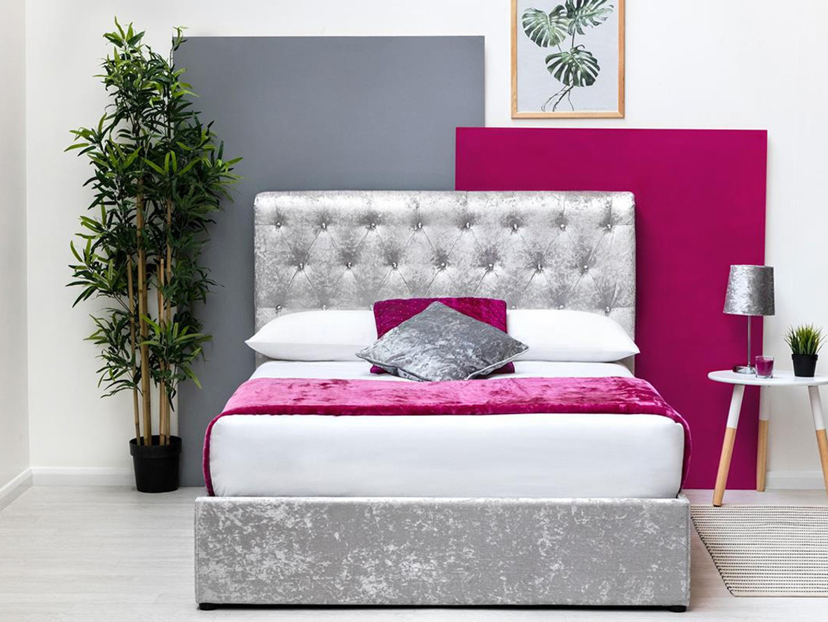 Thorpe Crushed Silver Ottoman Storage Bed