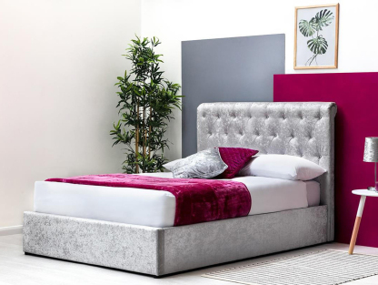 Thorpe Crushed Silver Ottoman Storage Bed