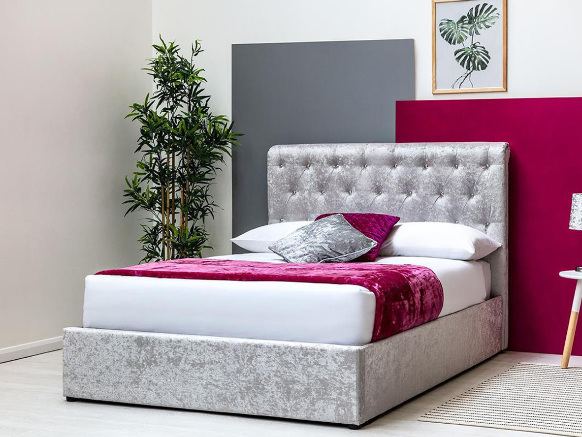 Thorpe Crushed Silver Ottoman Storage Bed