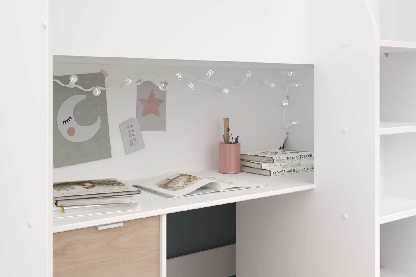 Tom Junior High Sleeper Bed, White & Natural