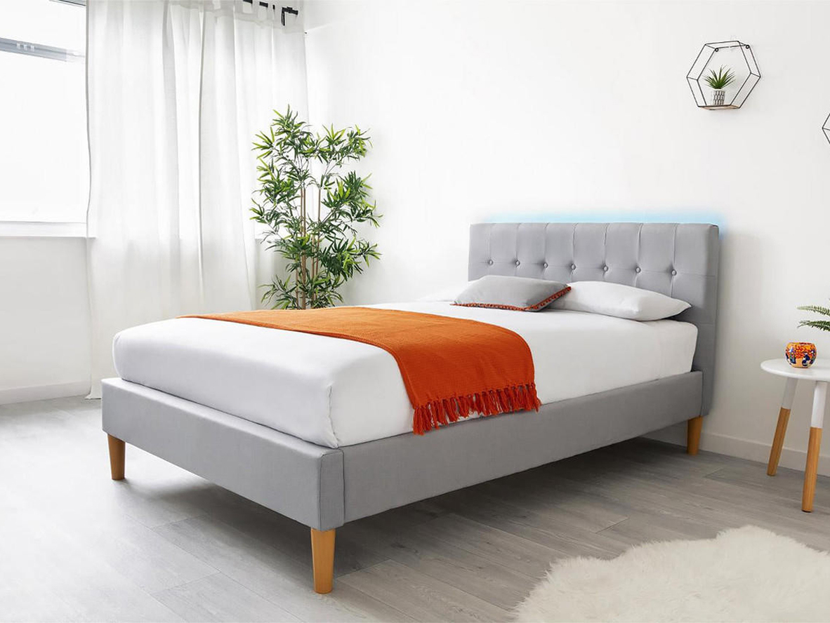 Torton LED Fabric Grey Velvet Fabric Bed