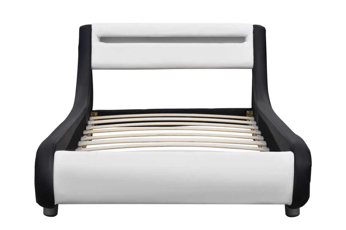 Barcelona LED Fabric Black/ White Faux Leather Bed Crazy Price Beds UK