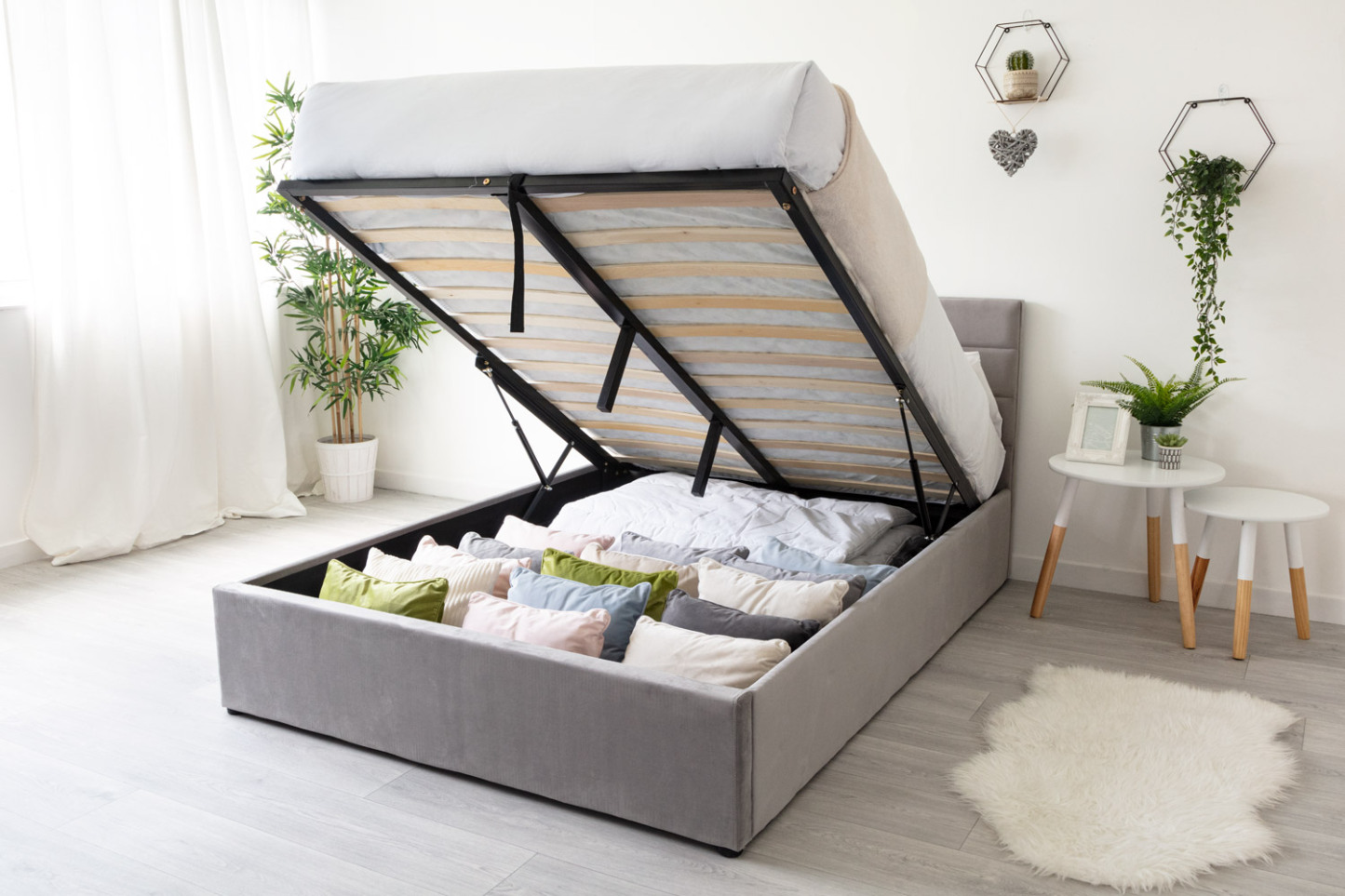 Chettle Grey Velvet Ottoman Bed