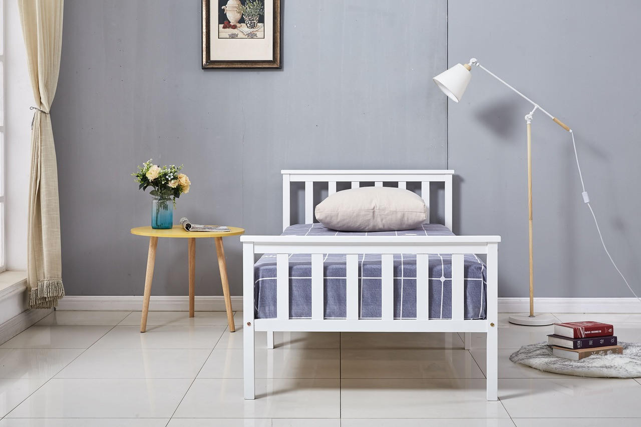 Evi White Wooden Bed
