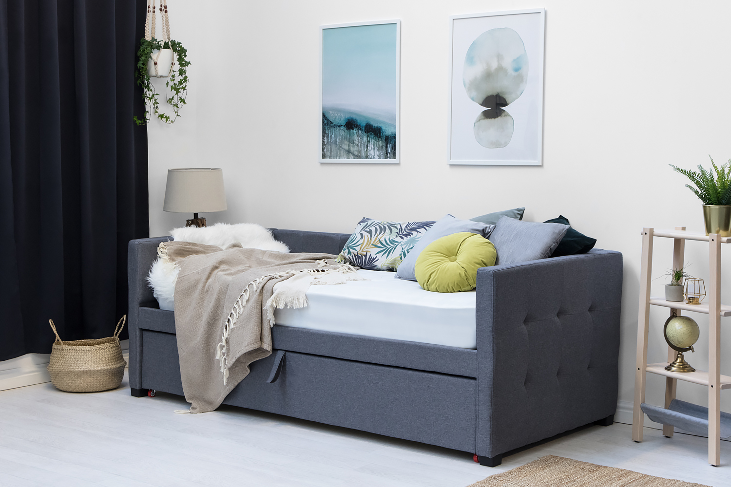 Holyrood Grey Fabric Day Bed With Trundle