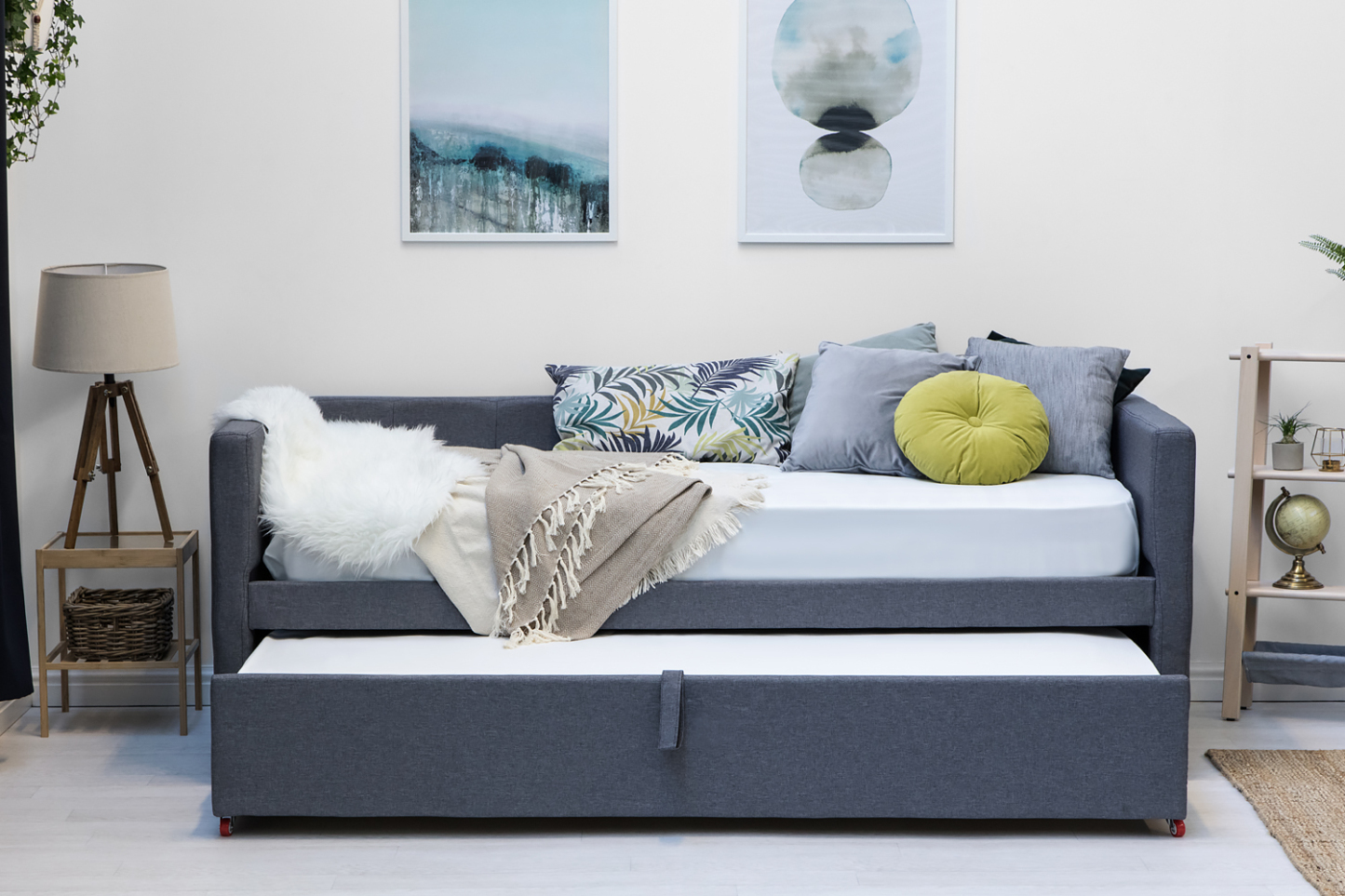 Holyrood Grey Fabric Day Bed With Trundle