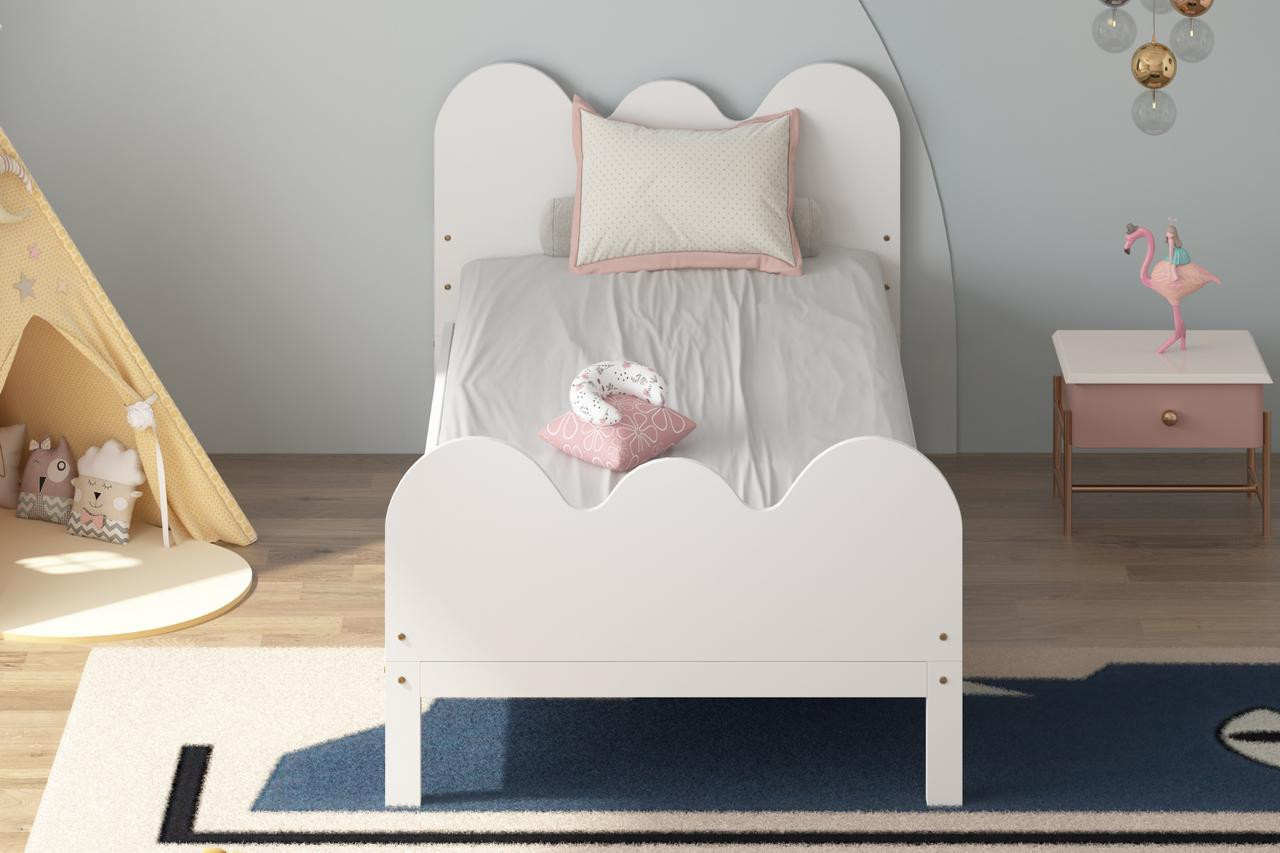 Kids Cloud White Wooden Single Bed Frame