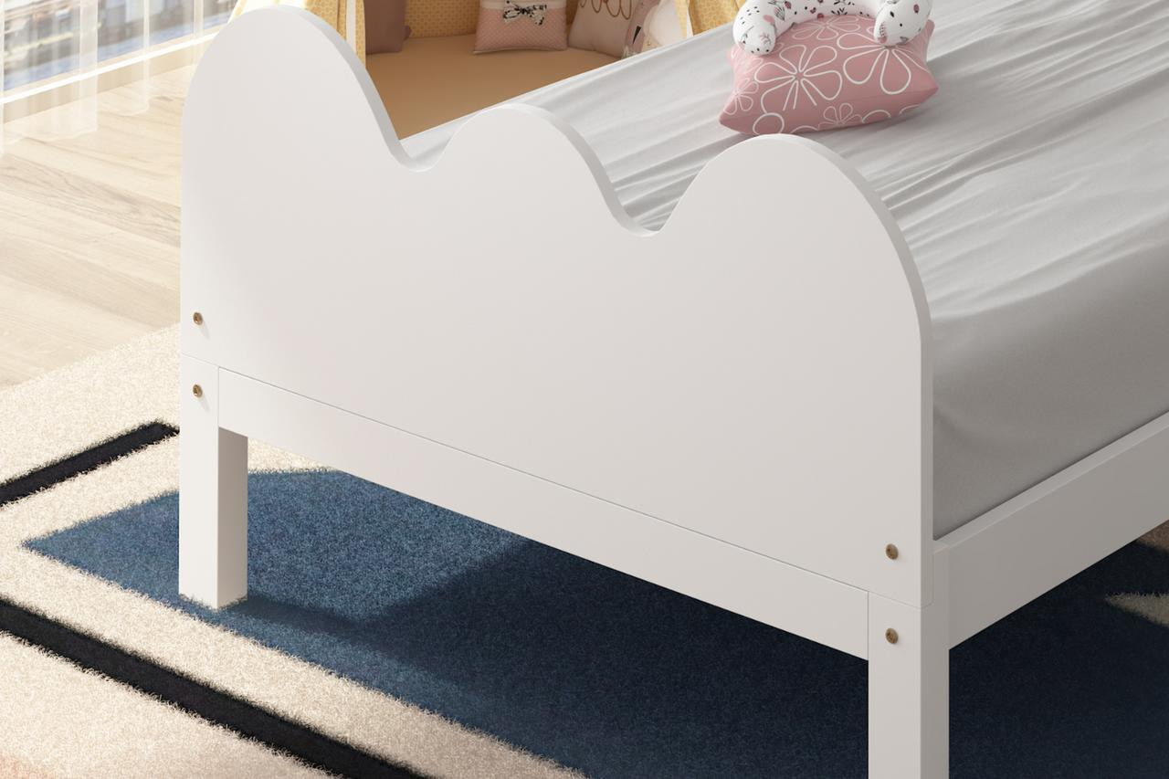 Kids Cloud White Wooden Single Bed Frame