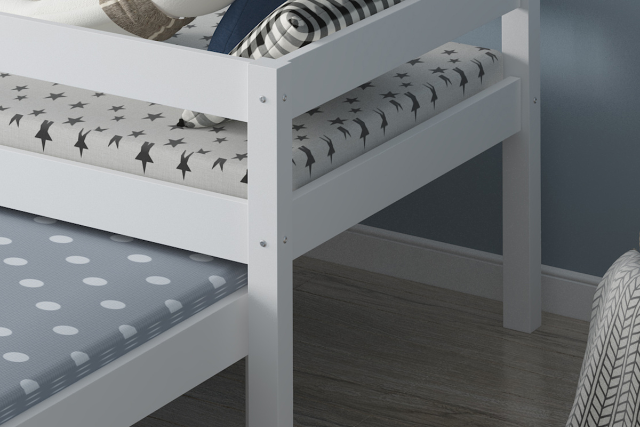 Levi White Wooden Combo Bed Set with Single Bed, Trundle and Storage Drawers