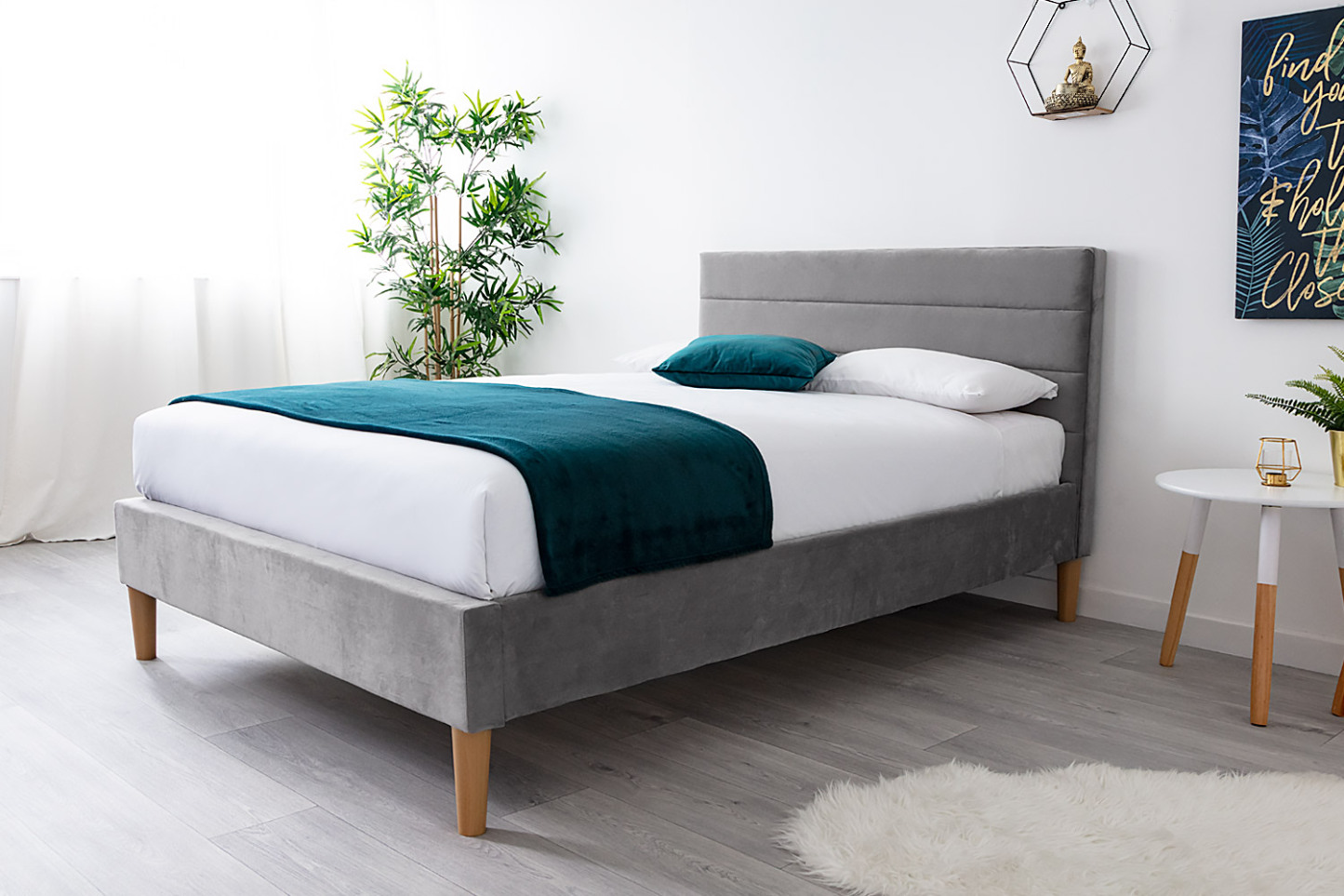 Oscott Grey Velvet Bed Frame