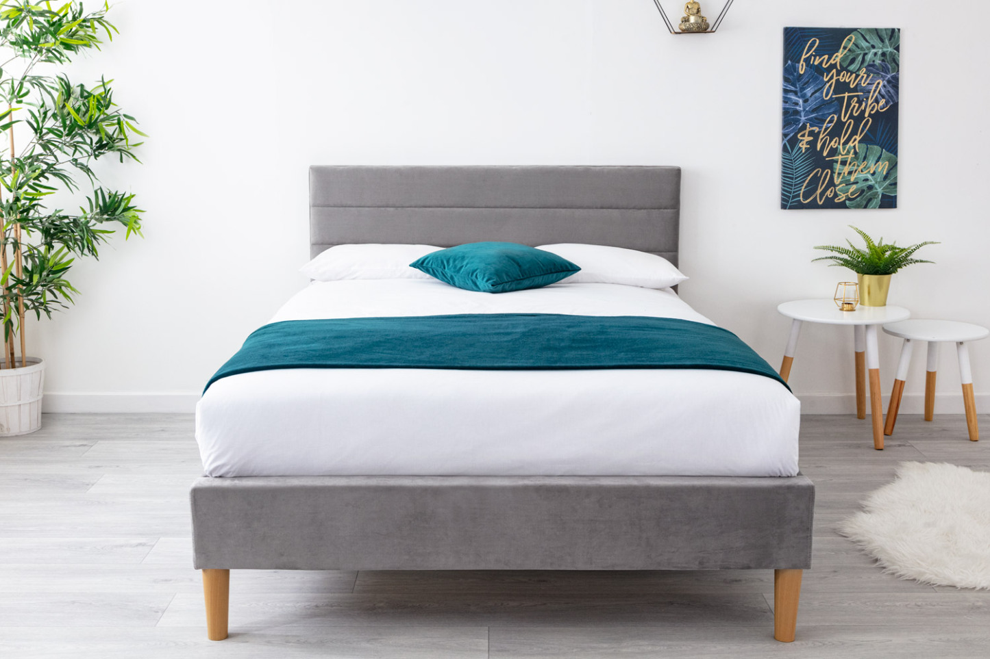 Oscott Grey Velvet Bed Frame