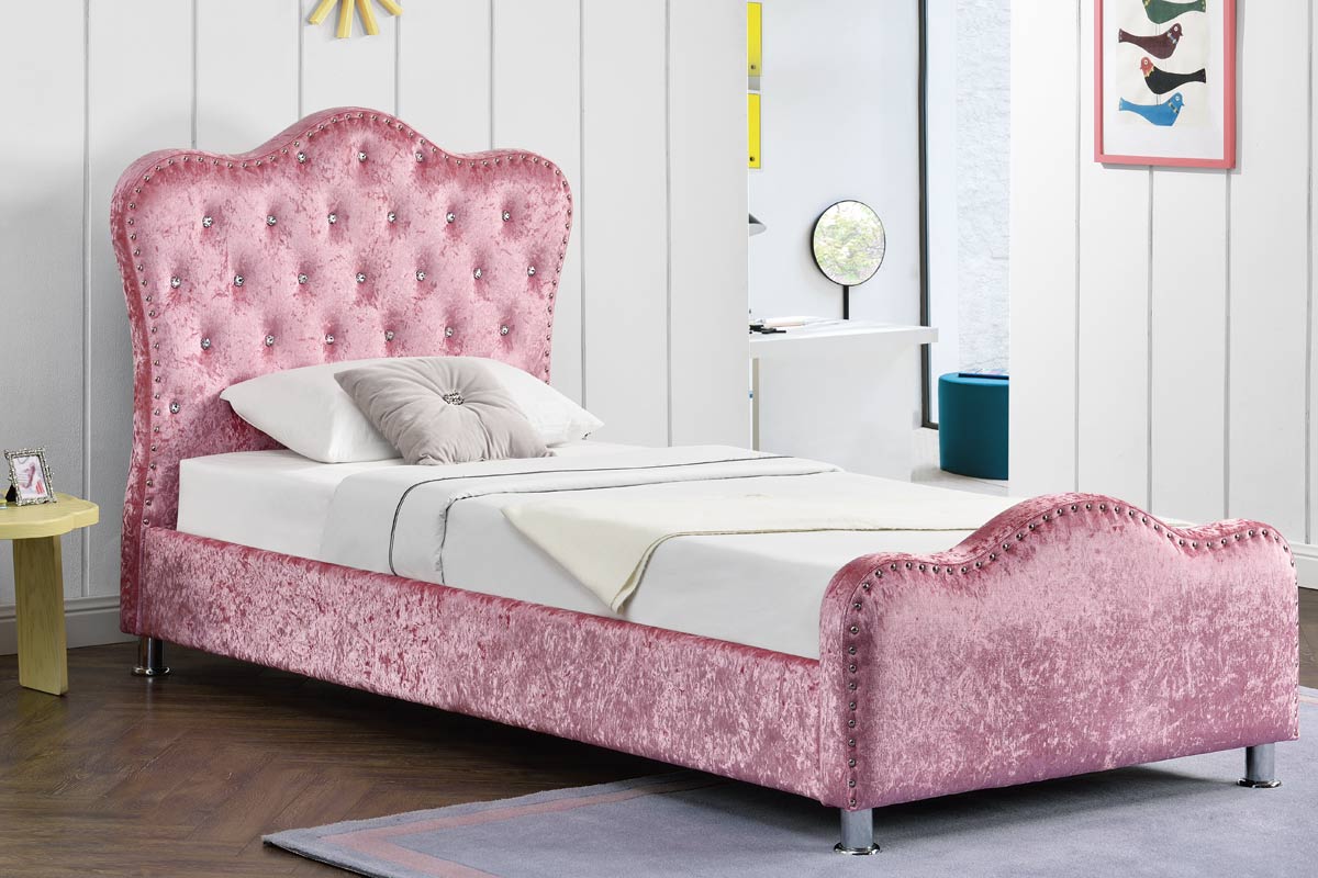 Crushed velvet bed with deals storage single