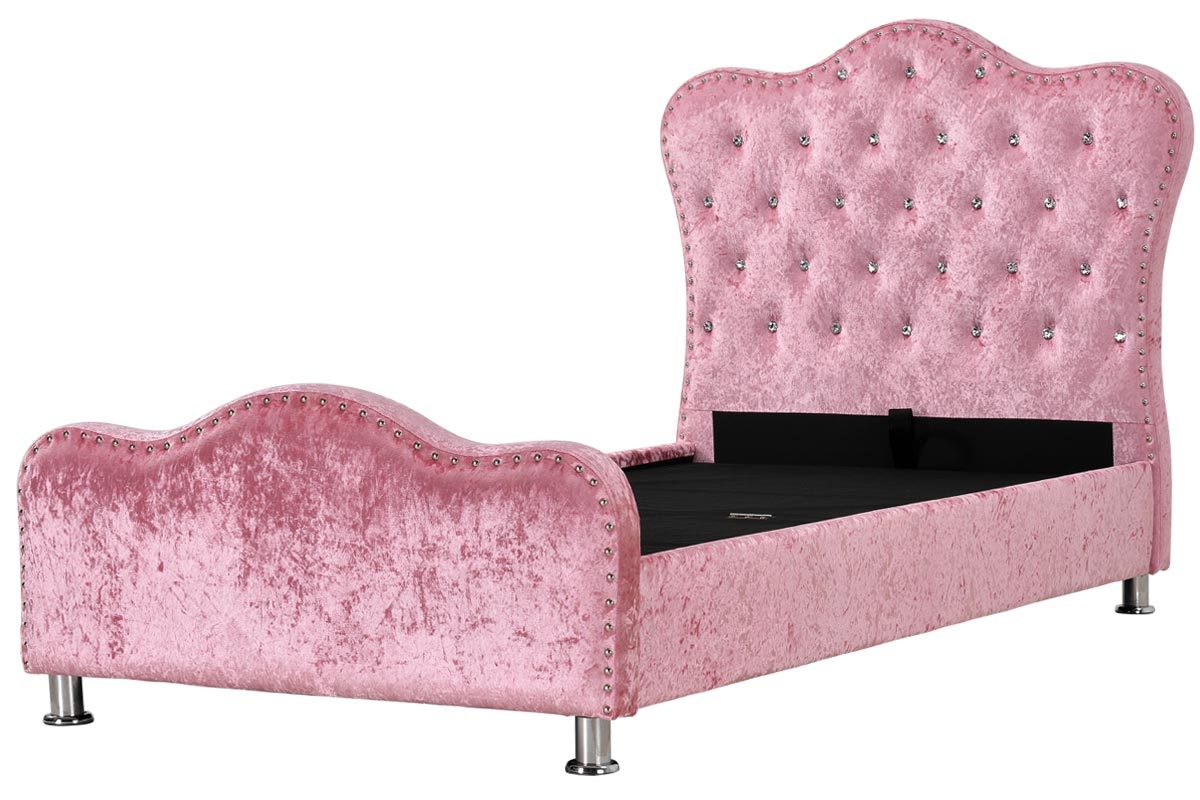 Windsor Princess Pink Crushed Velvet Bed With Storage