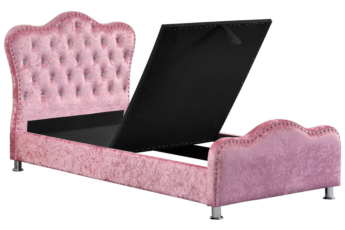 Windsor Princess Pink Crushed Velvet Bed With Storage