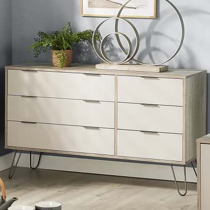 Augusta Driftwood 3+3 Drawer Wide Chest Of Drawers