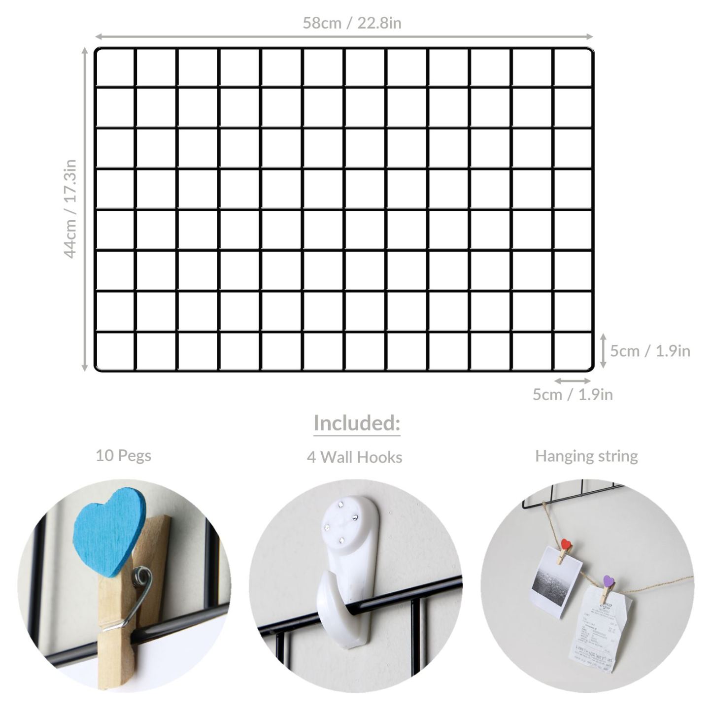 Hanging Grid Organisation & Photo Wall Panels - Pack of 2 Black | Pukkr